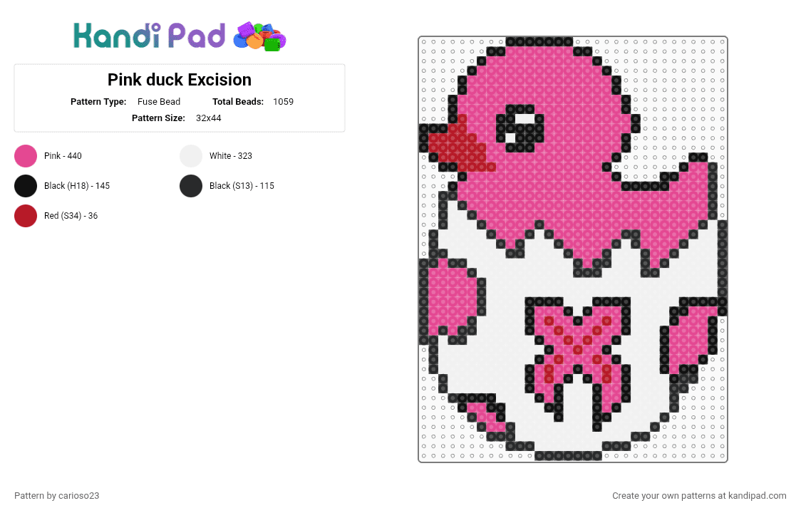 Pink duck Excision - Fuse Bead Pattern by carioso23 on Kandi Pad - pink