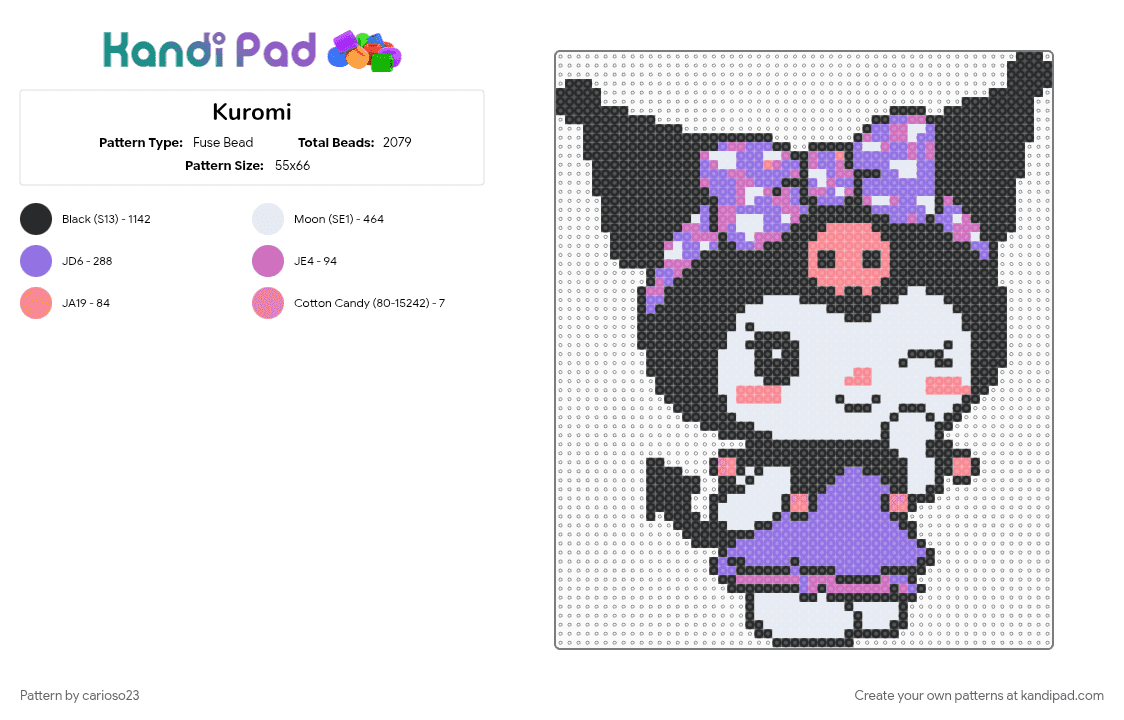 Kuromi - Fuse Bead Pattern by carioso23 on Kandi Pad - black, blue