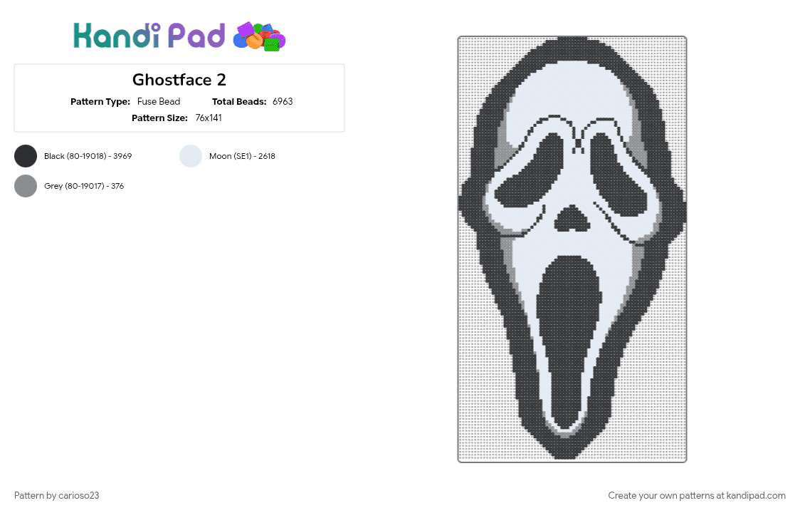 Ghostface 2 - Fuse Bead Pattern by carioso23 on Kandi Pad - white