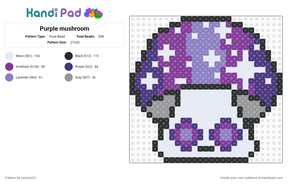 Purple mushroom - Fuse Bead Pattern by carioso23 on Kandi Pad - pink