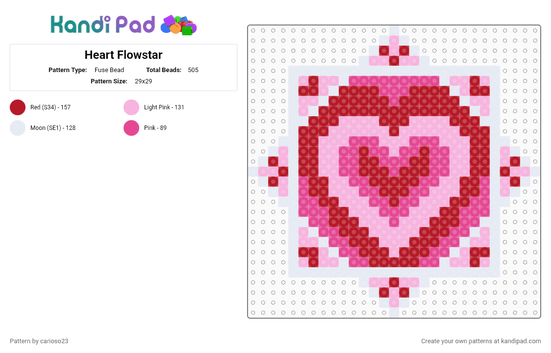 Heart Flowstar - Fuse Bead Pattern by carioso23 on Kandi Pad - pink,red