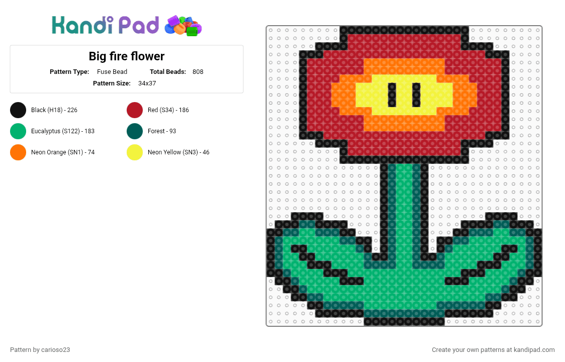 Big fire flower - Fuse Bead Pattern by carioso23 on Kandi Pad - green, red