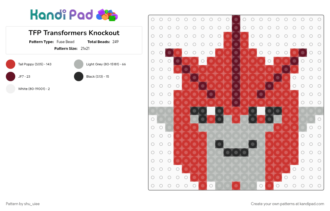 TFP Transformers Knockout - Fuse Bead Pattern by shu_uiee on Kandi Pad - autobot, character, decepticon, grey, knockout, red, tfp, transformers