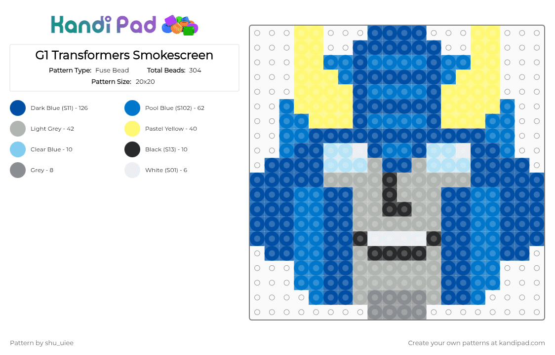 G1 Transformers Smokescreen - Fuse Bead Pattern by shu_uiee on Kandi Pad - autobot, blue, cartoon, g1, smokescreen, transformers