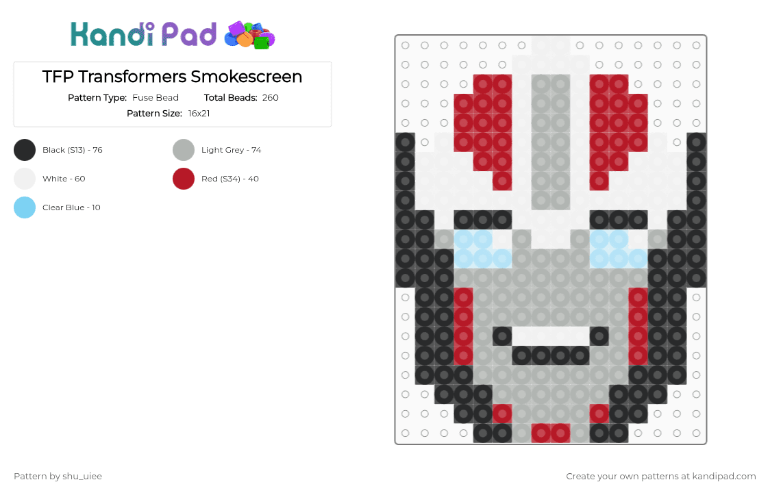 TFP Transformers Smokescreen - Fuse Bead Pattern by shu_uiee on Kandi Pad - red,beige,transformers,smokescreen,autobot,cartoon,tfp