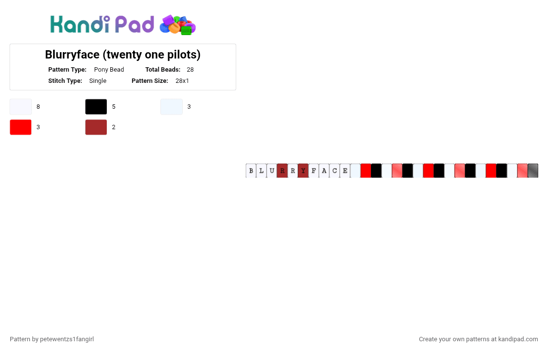 Blurryface (twenty one pilots) - Pony Bead Pattern by error_ipromise on Kandi Pad - white,red