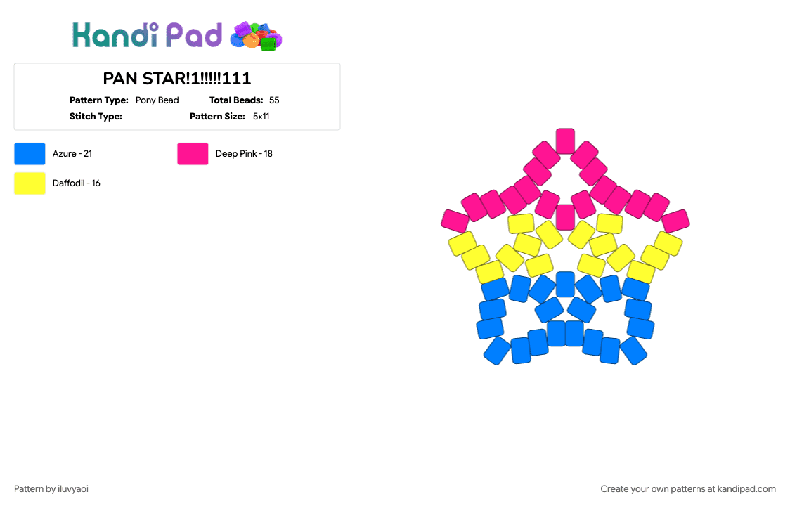 PAN STAR!1!!!!!111 - Pony Bead Pattern by iluvyaoi on Kandi Pad - blue, pink