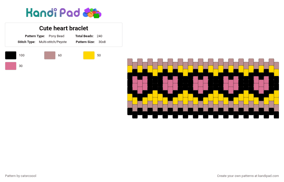 Cute heart braclet - Pony Bead Pattern by cats-r-da-best on Kandi Pad - beige, yellow