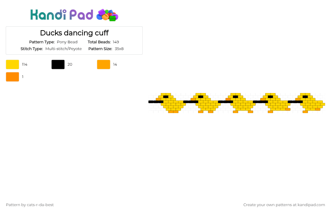 Ducks dancing cuff - Pony Bead Pattern by cats-r-da-best on Kandi Pad - yellow