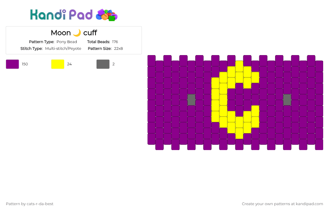 Moon 🌙 cuff - Pony Bead Pattern by cats-r-da-best on Kandi Pad - cotdmoonlight, pink