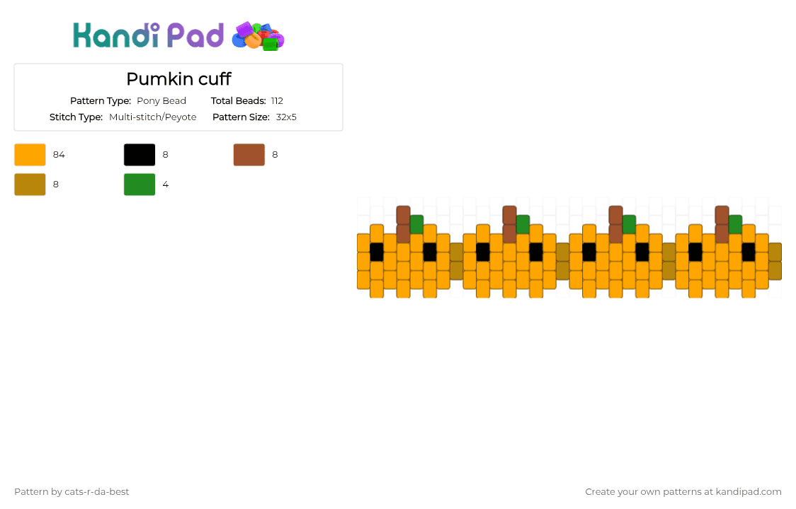 Pumkin cuff - Pony Bead Pattern by cats-r-da-best on Kandi Pad - orange