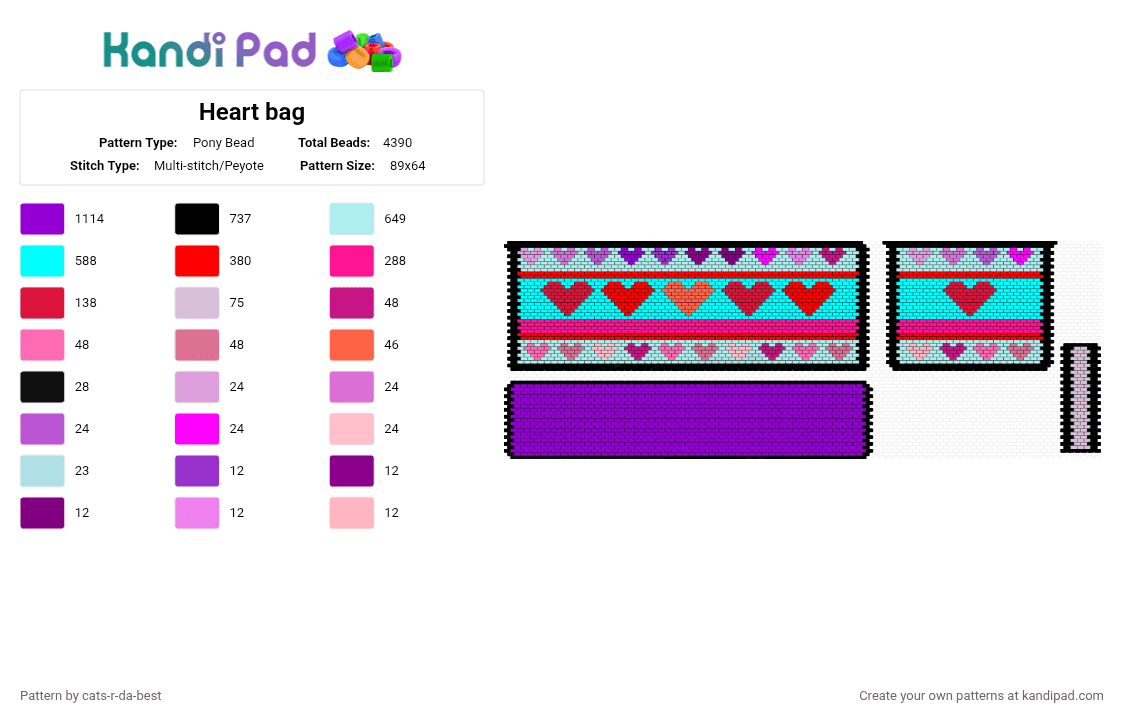 Heart bag - Pony Bead Pattern by cats-r-da-best on Kandi Pad - light blue,purple