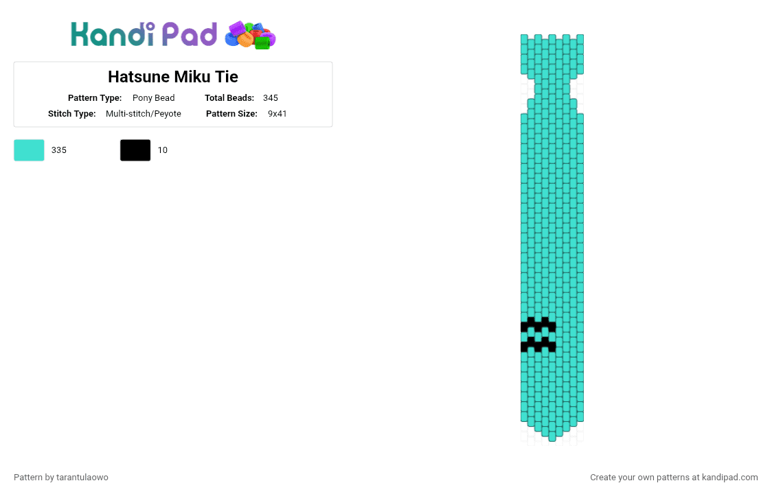 Hatsune Miku Tie - Pony Bead Pattern by tarantulaowo on Kandi Pad - light blue