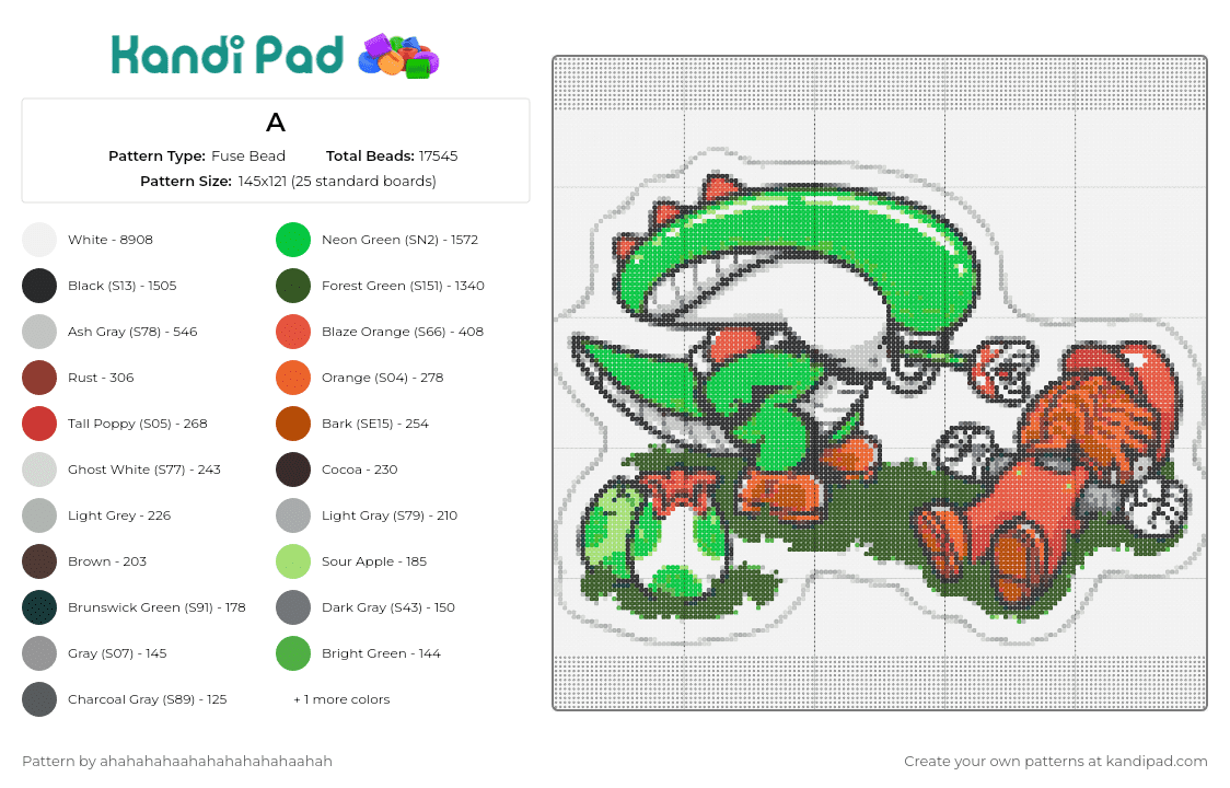 A - Fuse Bead Pattern by ahahahahaahahahahahahaahah on Kandi Pad - mario,yoshi,alien,mashup,face hugger,nintendo,video game,crossover,imaginative,green,red