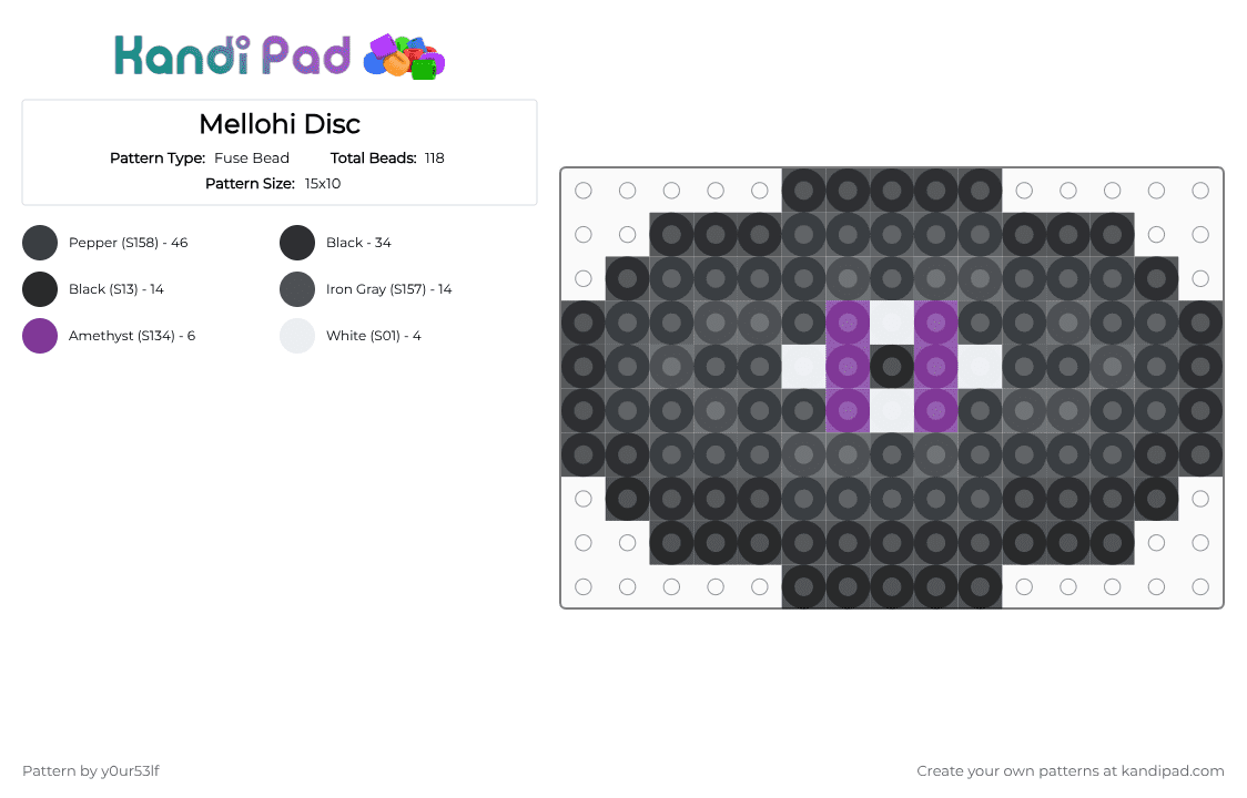 Mellohi Disc - Fuse Bead Pattern by y0ur53lf on Kandi Pad - black,purple,pink,cotdvinylrecords