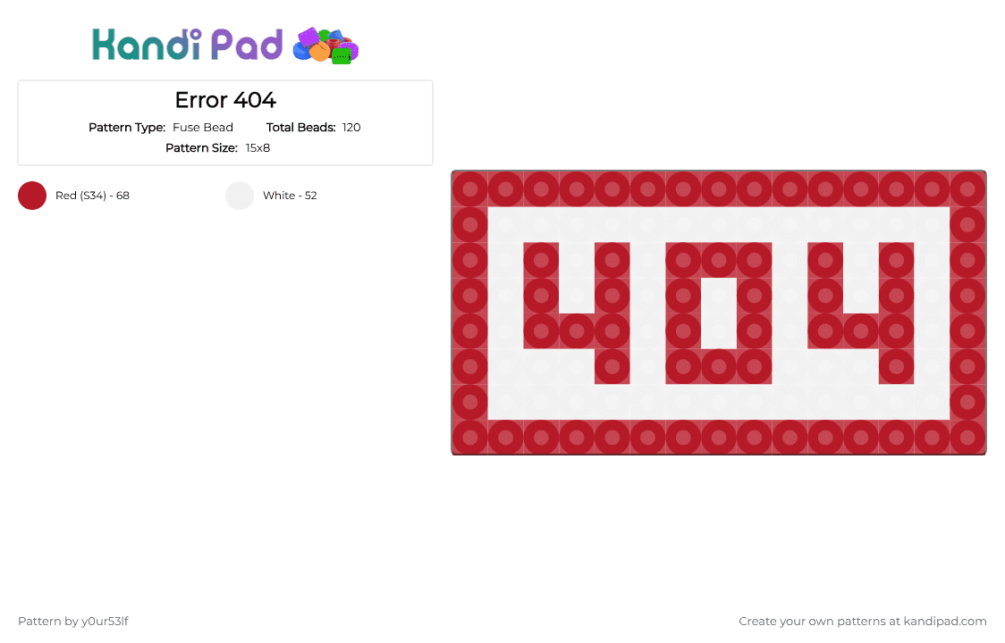 Error 404 - Fuse Bead Pattern by y0ur53lf on Kandi Pad - red,white,dsmp,george,gnf,georgenotfound