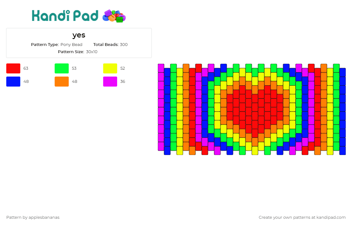 yes - Pony Bead Pattern by applesbananas on Kandi Pad - hearts,rainbows,love,colorful,cuff