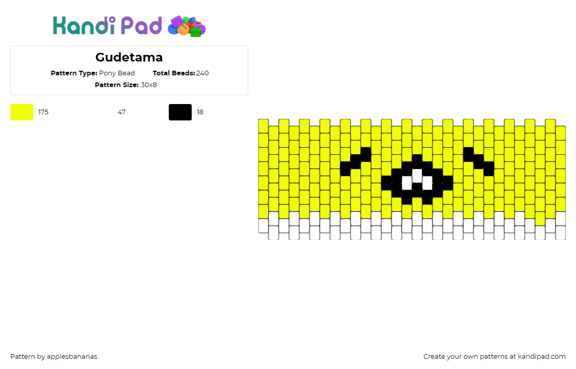 Gudetama - Pony Bead Pattern by applesbananas on Kandi Pad - gudetama,sanrio,cuff