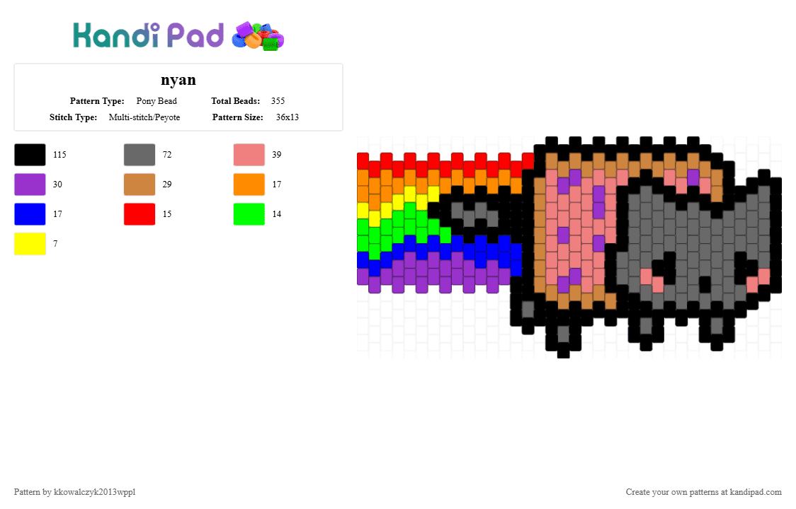nyan - Pony Bead Pattern by kkowalczyk2013wppl on Kandi Pad - red,orange,purple,gray