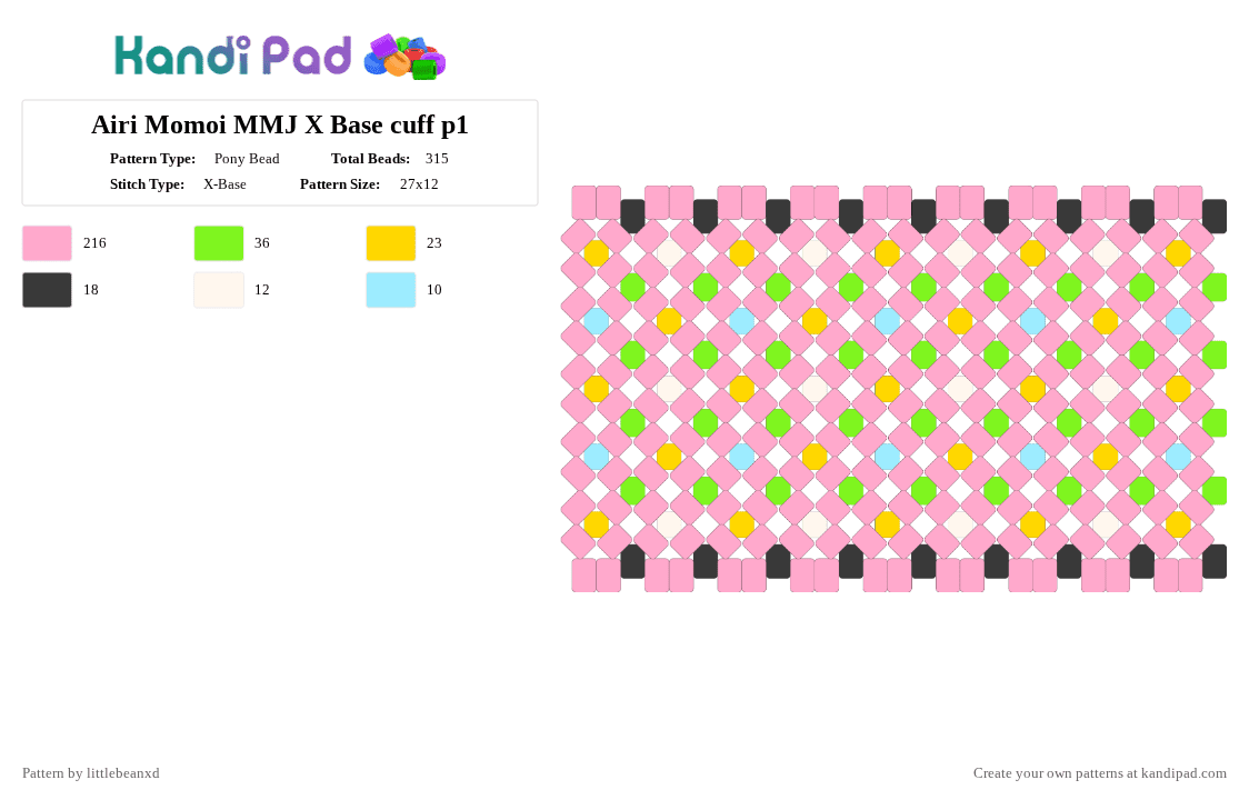 Airi Momoi MMJ X Base cuff p1 - Pony Bead Pattern by littlebeanxd on Kandi Pad - pink,pjsk,x base,mmj,airi,momoi