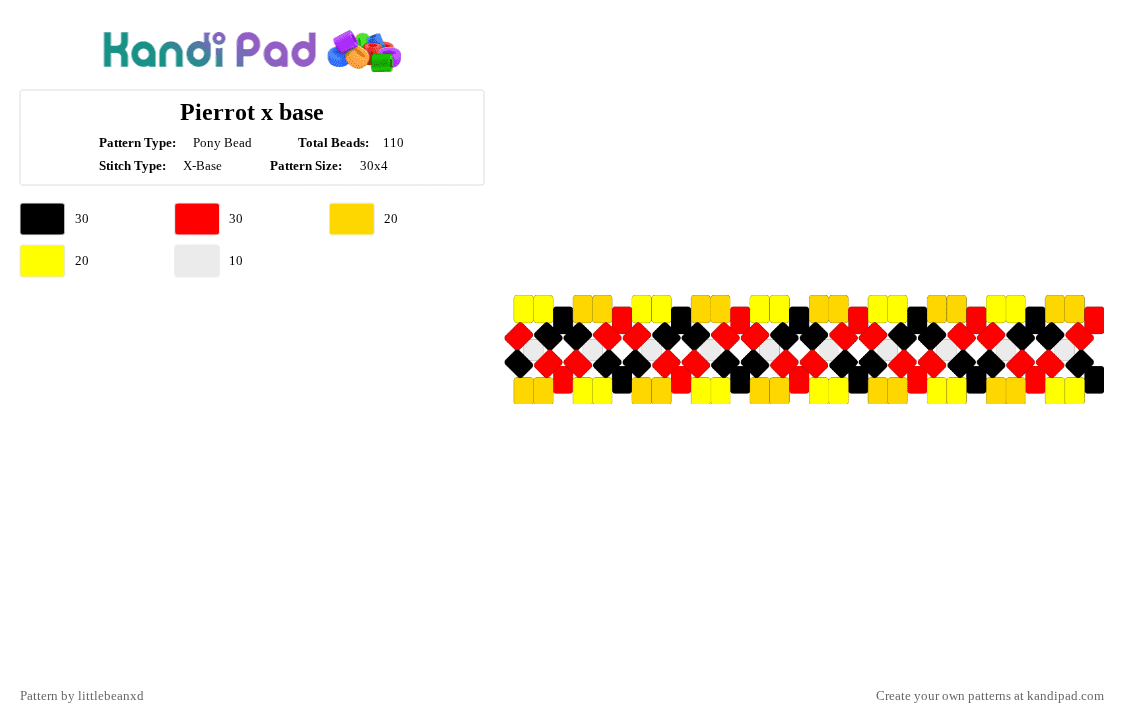 Pierrot x base - Pony Bead Pattern by littlebeanxd on Kandi Pad - pierrot, red, tfc, yellow