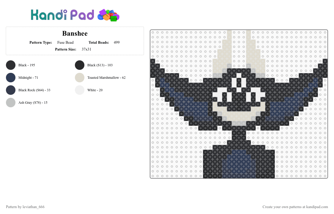Banshee - Fuse Bead Pattern by leviathan_666 on Kandi Pad - black,beige,purple