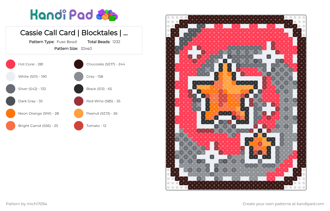 Cassie Call Card | Blocktales | Demo 5 - Fuse Bead Pattern by michi7094 on Kandi Pad - brown,gray,red,blocktales,cassie,demo 5,grey,stars,card