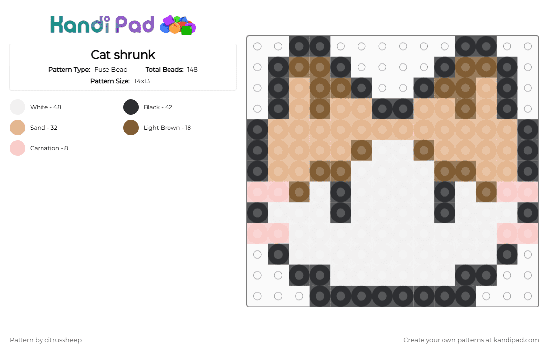 Cat shrunk - Fuse Bead Pattern by citrussheep on Kandi Pad - beige,tan