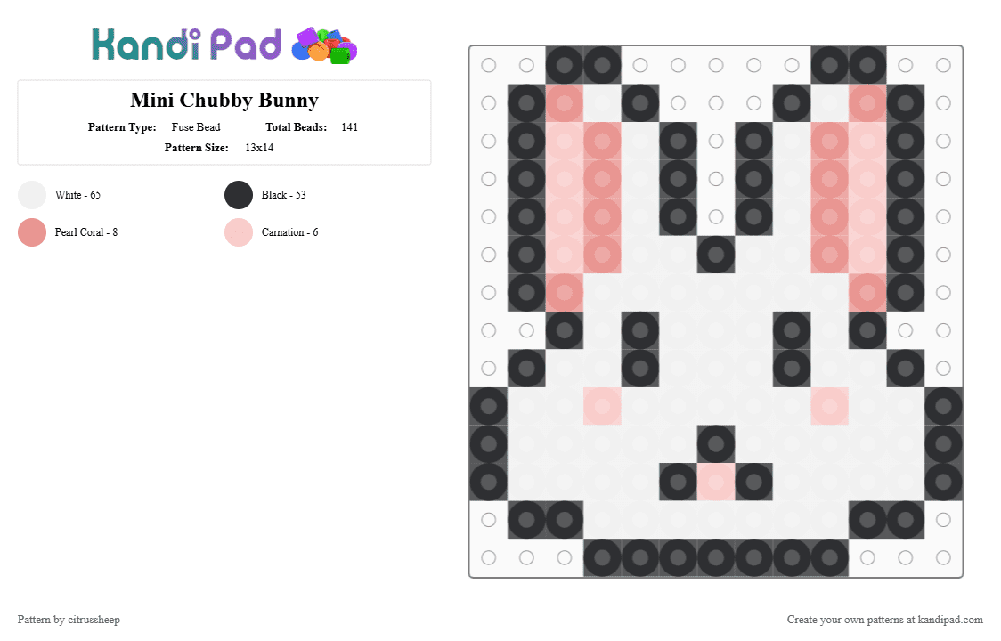 Mini Chubby Bunny - Fuse Bead Pattern by citrussheep on Kandi Pad - beige,white