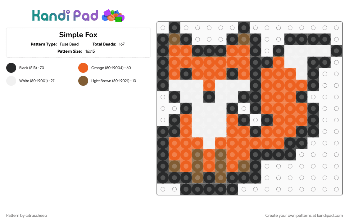 Simple Fox - Fuse Bead Pattern by citrussheep on Kandi Pad - orange