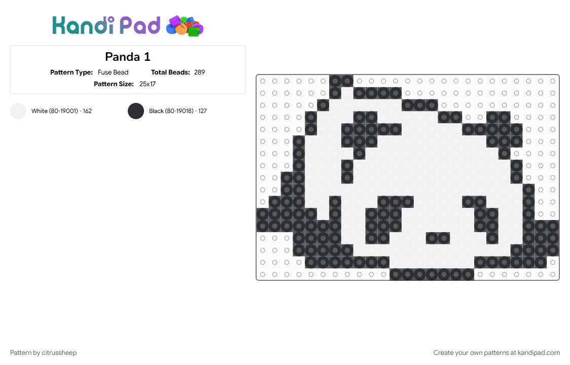 Panda 1 - Fuse Bead Pattern by citrussheep on Kandi Pad - black, white
