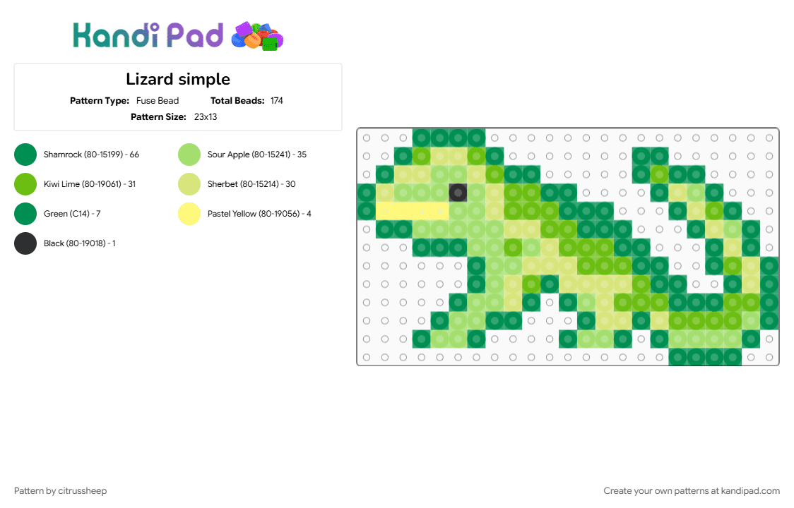 Lizard simple - Fuse Bead Pattern by citrussheep on Kandi Pad - green