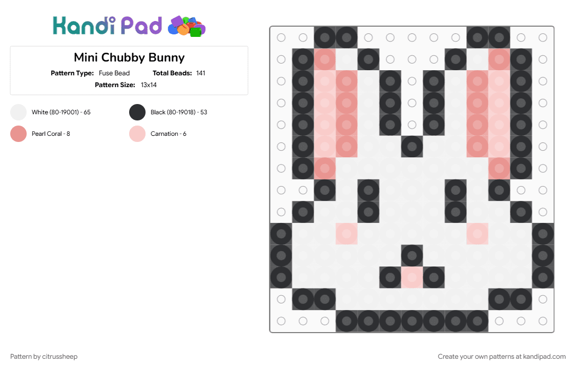 Mini Chubby Bunny - Fuse Bead Pattern by citrussheep on Kandi Pad - beige, white