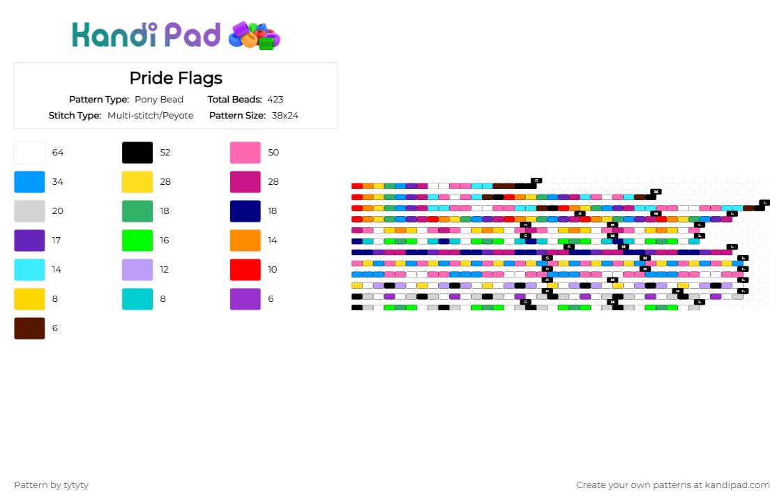 Pride Flags - Pony Bead Pattern by tytyty on Kandi Pad - green,purple,pink,colorful