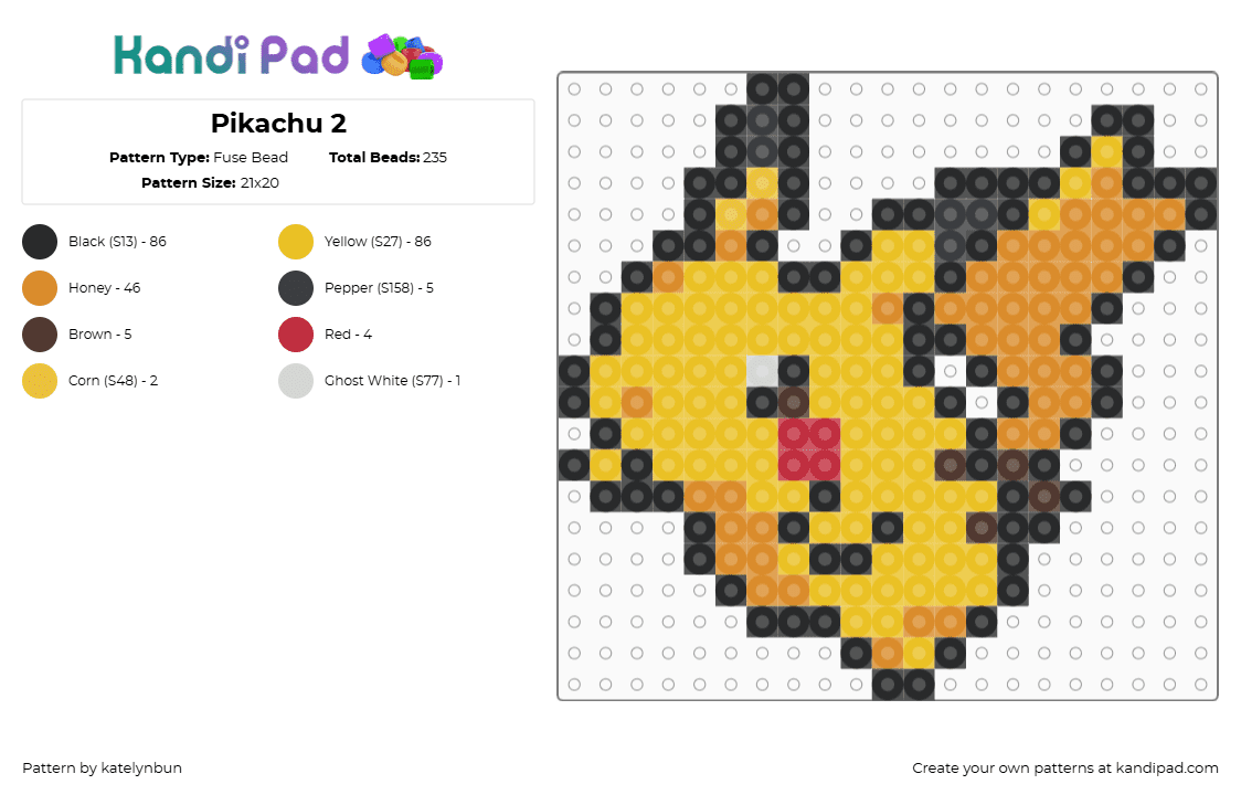 Pikachu 2 - Fuse Bead Pattern by katelynbun on Kandi Pad - orange,yellow,pokemon,pikachu