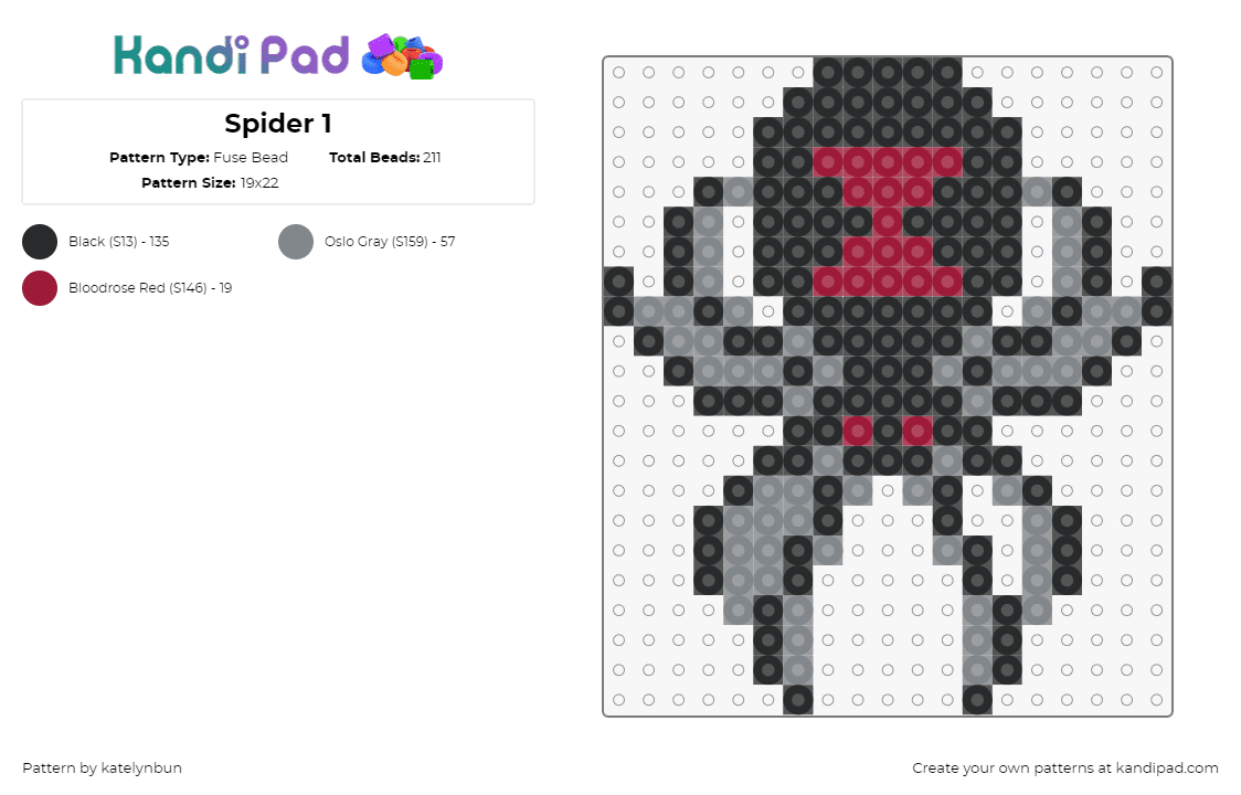 Spider 1 - Fuse Bead Pattern by katelynbun on Kandi Pad - spider,black widow,creepy,spooky,arachnid,halloween,insect,black,red