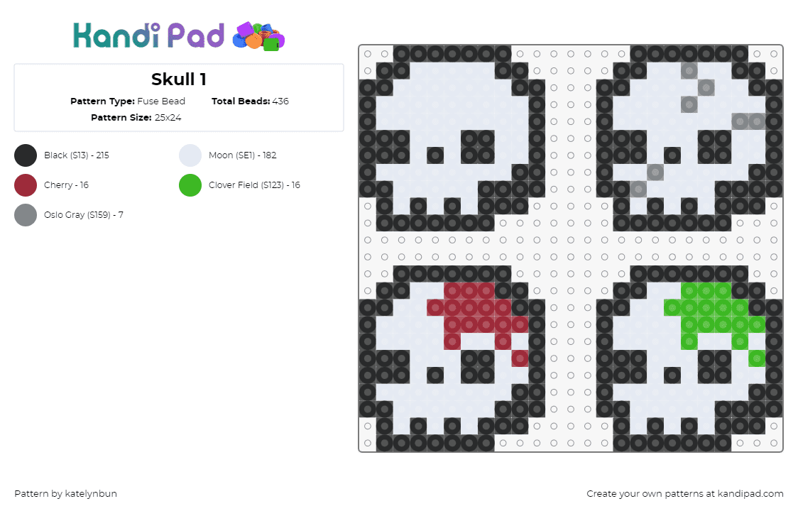 Skull 1 - Fuse Bead Pattern by katelynbun on Kandi Pad - 