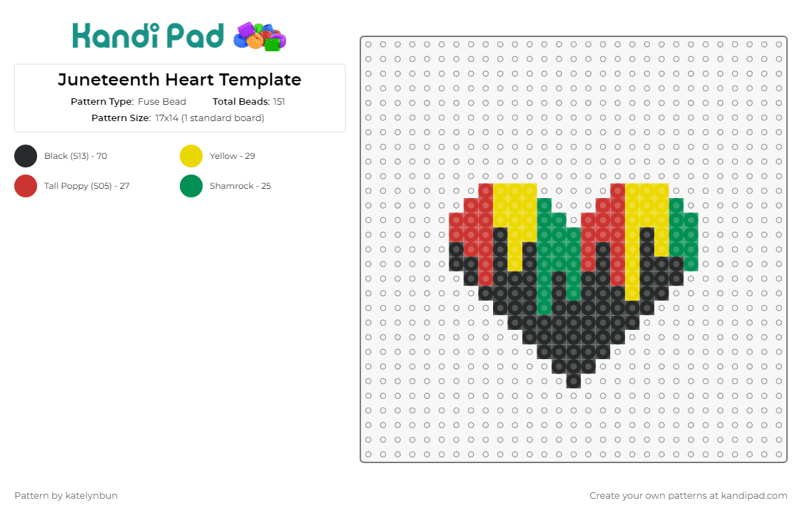 Juneteenth Heart Template - Fuse Bead Pattern by katelynbun on Kandi Pad - juneteenth,heart,colorful,black,red,gold,green