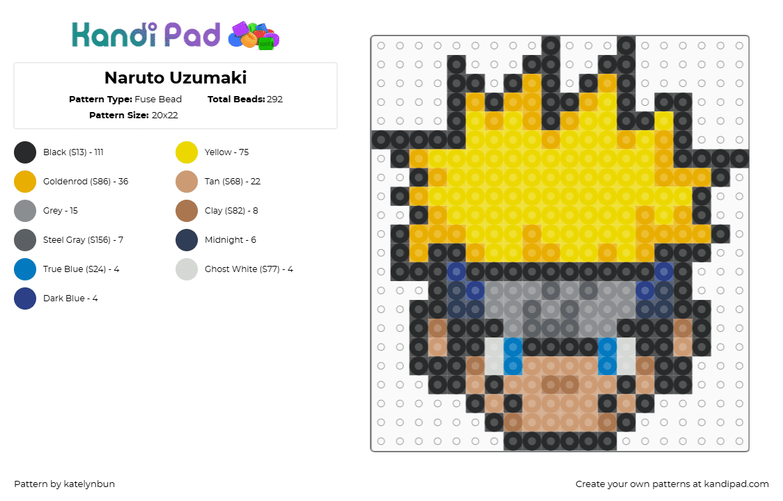 Naruto Uzumaki - Fuse Bead Pattern by katelynbun on Kandi Pad - yellow,orange