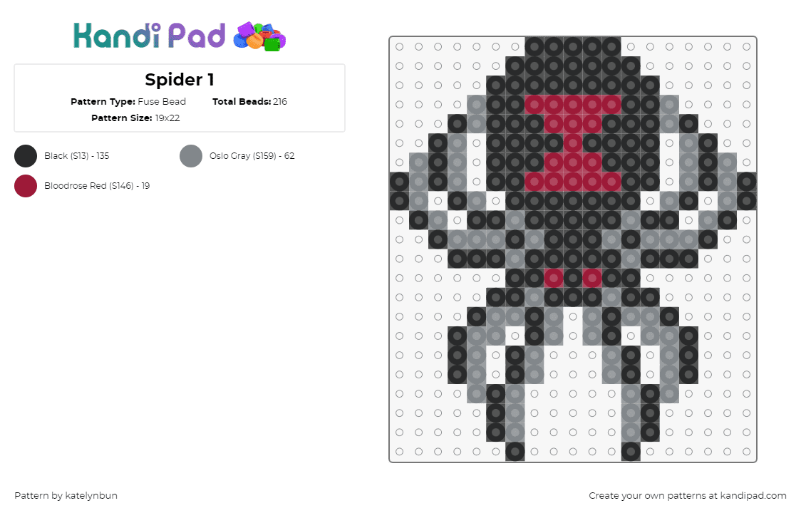 Spider 1 - Fuse Bead Pattern by katelynbun on Kandi Pad - spider,black widow,creepy,spooky,arachnid,halloween,insect,black,red