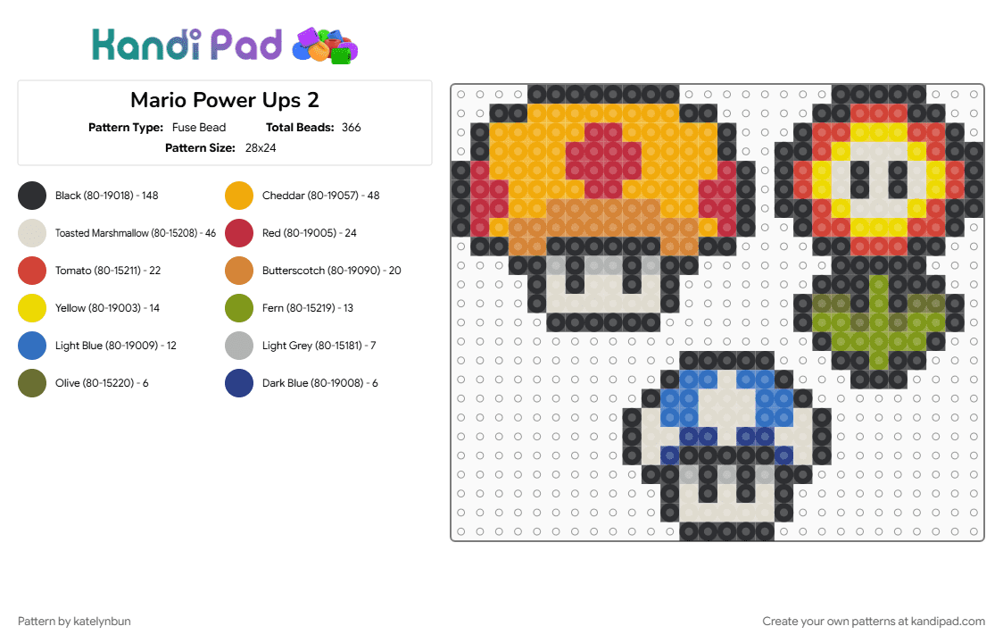 Mario Power Ups 2 - Fuse Bead Pattern by katelynbun on Kandi Pad - 