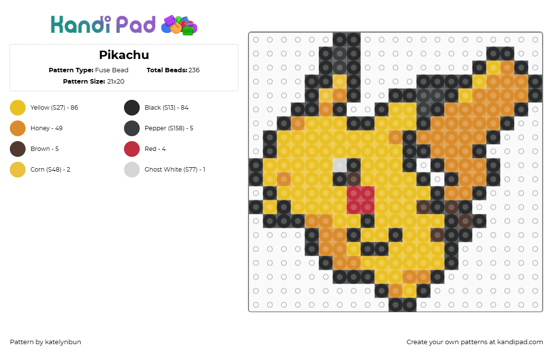 Pikachu - Fuse Bead Pattern by katelynbun on Kandi Pad - orange,yellow,pokemon,pikachu