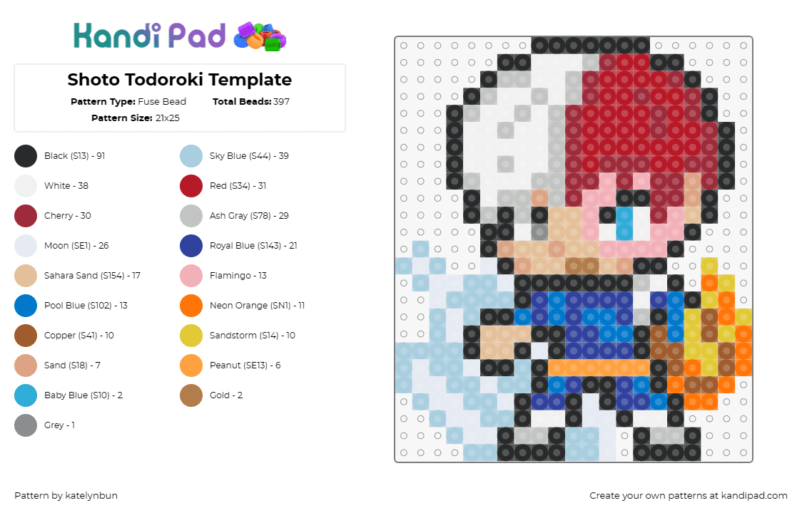 Shoto Todoroki Template - Fuse Bead Pattern by katelynbun on Kandi Pad - shoto todoroki,my hero academia,fire,anime,character,white,red