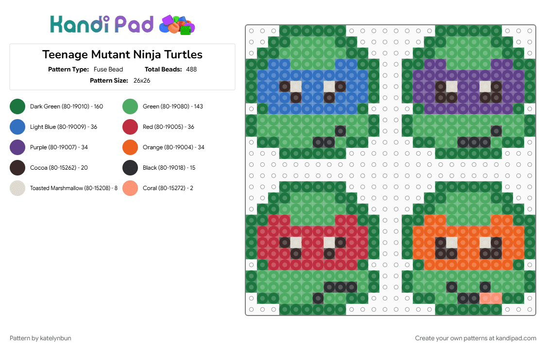 Teenage Mutant Ninja Turtles - Fuse Bead Pattern by katelynbun on Kandi Pad - 