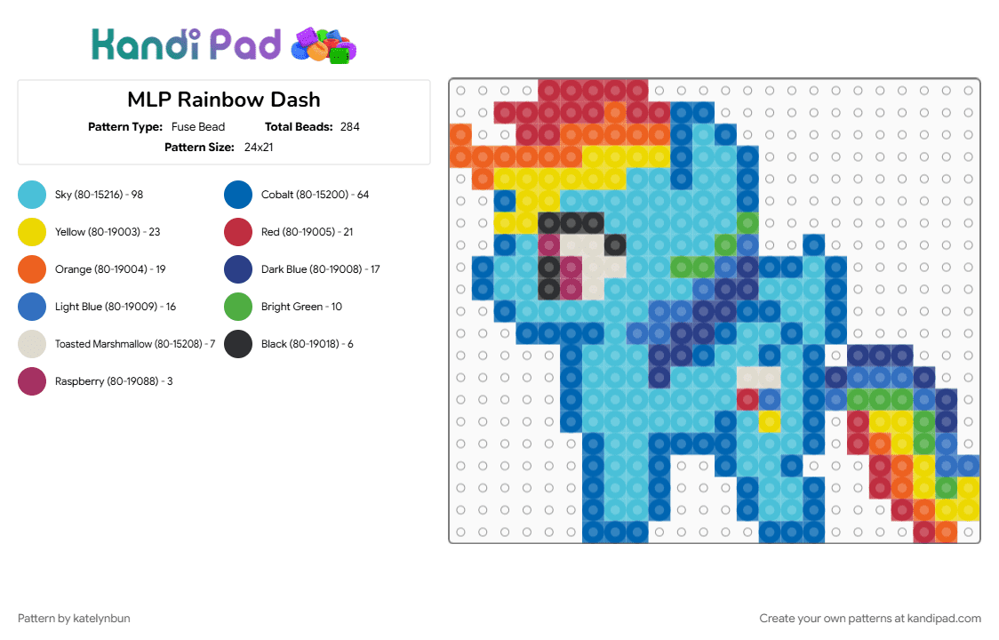 MLP Rainbow Dash - Fuse Bead Pattern by katelynbun on Kandi Pad - blue, light blue, mlp, mlp fim, mlp main 6, my little pony, rainbow dash