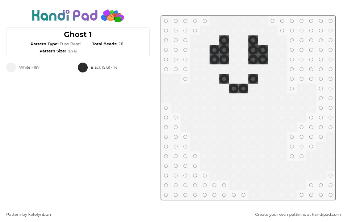 Ghost 1 - Fuse Bead Pattern by katelynbun on Kandi Pad - ghost,halloween,spooky,cute,smile,white