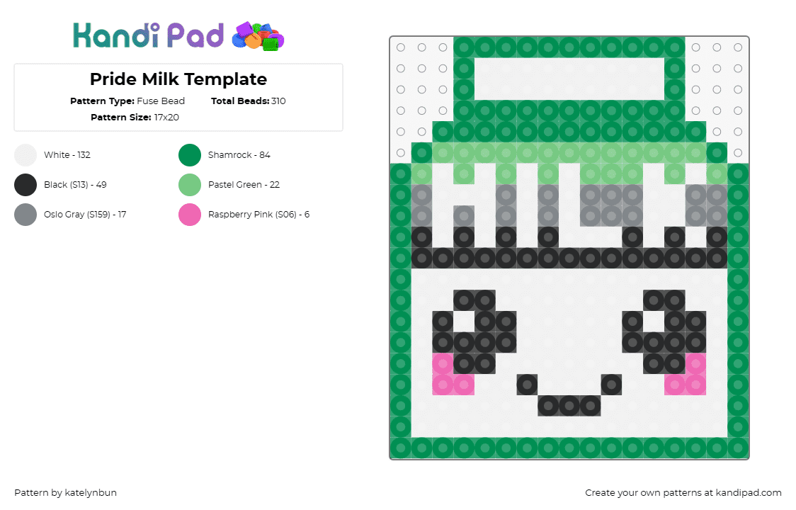 Pride Milk Template - Fuse Bead Pattern by katelynbun on Kandi Pad - milk,pride,cute,face,drink,food,carton,smile,container,green,white