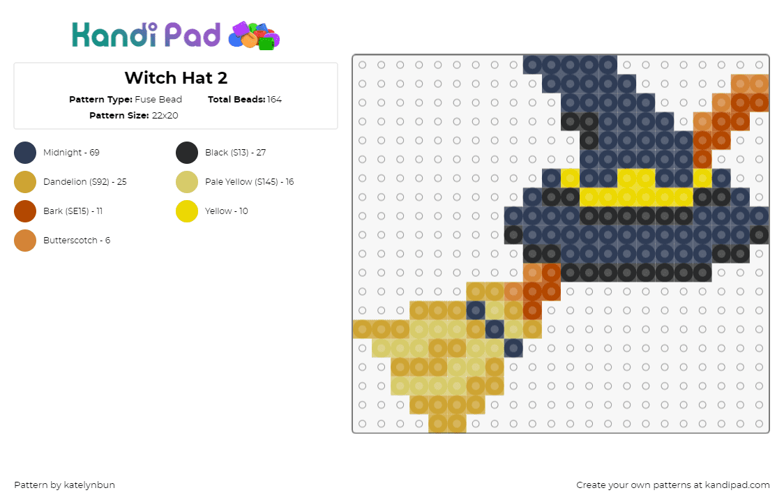 Witch Hat 2 - Fuse Bead Pattern by katelynbun on Kandi Pad - witch,broom,hat,halloween,blue,yellow