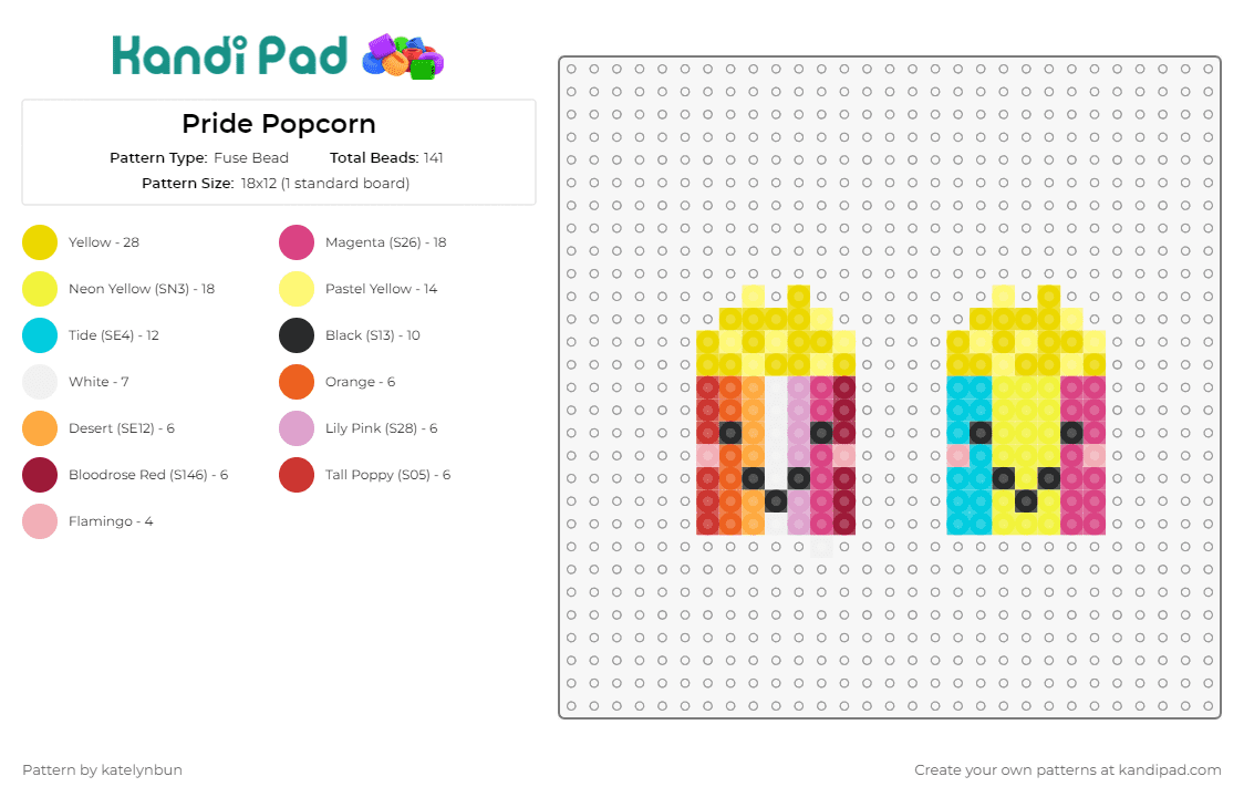 Pride Popcorn - Fuse Bead Pattern by katelynbun on Kandi Pad - popcorn,pride,snack,movies,cute,food,colorful,yellow