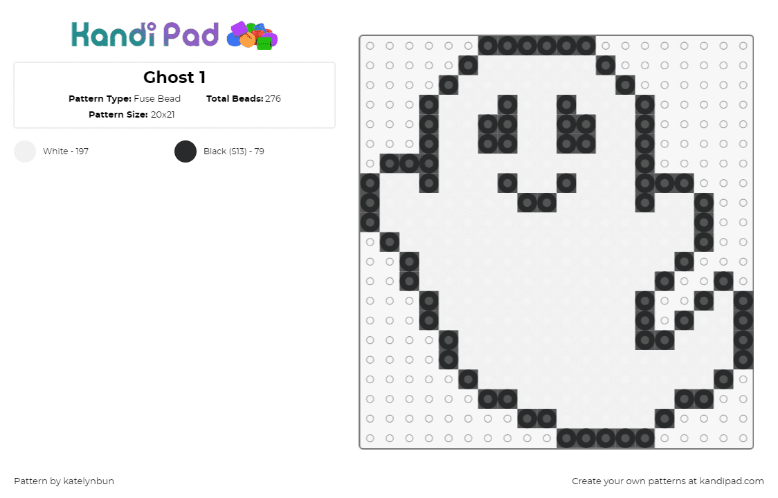 Ghost 1 - Fuse Bead Pattern by katelynbun on Kandi Pad - ghost,halloween,spooky,cute,smile,white